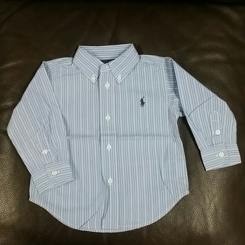 Boys Ralph Lauren 12M stripe button down dress shirt light blue